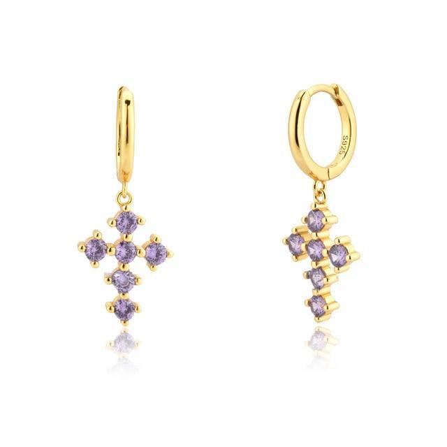 PENDIENTES ORO CRUZ LILA - hemerastore